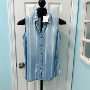 Beach Lunch Lounge Women’s Sz Small Aerin Blue White Stripe Sleeveless Top